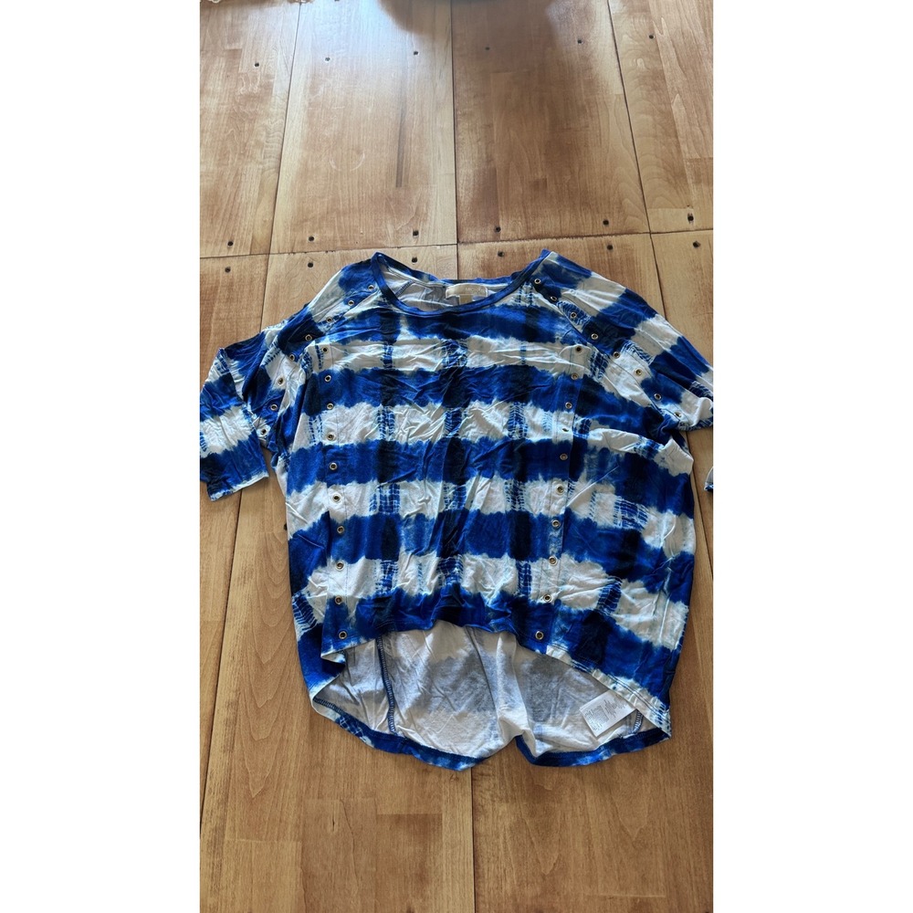 Michael‎ Kors Women Blue Tie Dye Grommet Detail Tunic Top Small High Low Hem